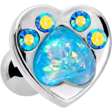 Load image into Gallery viewer, 16G 1/4 Blue Faux Opal Paw Print Heart Cartilage Tragus Earring