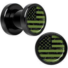 Load image into Gallery viewer, Green American Flag Black Anodized Screw Fit Plug Set 5mm to 20mm