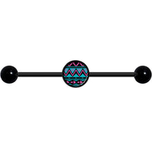 Load image into Gallery viewer, 14G Pink Teal Tribal Pattern Black Industrial Barbell 37mm