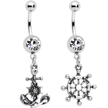 Load image into Gallery viewer, Clear Gem Best Friend Nautical Dangle Belly Ring Set of 2