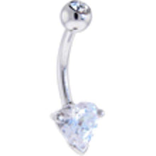 Load image into Gallery viewer, 16G Solid 14K White Gold Crystalline CZ Heart Gem SOLITAIRE Belly Ring