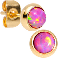 Load image into Gallery viewer, Pink Synthetic Opal Gold IP 316L Surgical Steel Stud Earrings