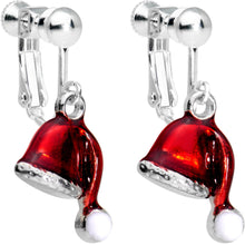 Load image into Gallery viewer, Silver Plated Red Santa Cap Christmas Clip On Earrings