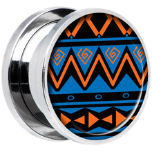 Load image into Gallery viewer, Blue Orange Tribal Print Steel Screw Fit Plug Set 5/8