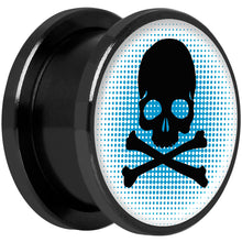 Load image into Gallery viewer, Blue Black Skull Black Anodized Screw Fit Plug Set 5/8