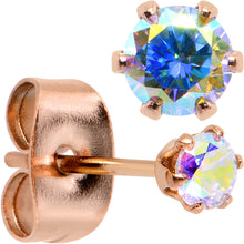 Load image into Gallery viewer, 3mm Aurora CZ Gem Rose Gold IP Post Stud Earrings