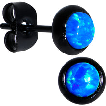 Load image into Gallery viewer, Blue Synthetic Opal Black IP 316L Surgical Steel Stud Earrings