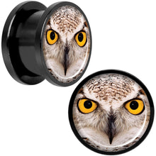 Load image into Gallery viewer, Full Color Owl Black Anodized Screw Fit Plug Set 9/16
