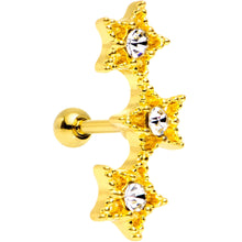 Load image into Gallery viewer, 18G Clear Gem Gold Plated Star Trio Cartilage Tragus Earring