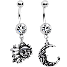 Load image into Gallery viewer, Clear Gem Mrs Sun and Mr Moon Dangle Belly Ring Set of 2