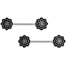 Load image into Gallery viewer, 14G 5/8 Symmetric Black Lotus Flower Nipple Babell Set