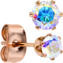 Load image into Gallery viewer, 4mm Aurora CZ Gem Rose Gold IP Post Stud Earrings