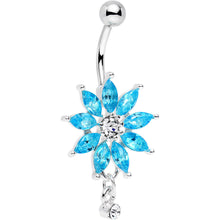 将图片加载到图库查看器,Clear Aqua Gem Breathtaking Flower Dangle Belly Ring