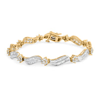 Load image into Gallery viewer, 10K Yellow and White Gold 3.00 Cttw Diamond Cluster and Wave Link Bracelet (I-J Color, I1-I2 Clarity) - 7.25"
