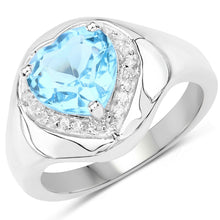 Load image into Gallery viewer, 2.23 Carat Genuine Swiss Blue Topaz and White Topaz .925 Sterling Silver Ring
