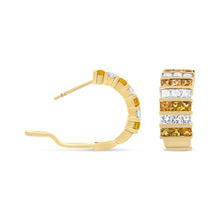 Load image into Gallery viewer, 18K Yellow Gold 1 3/4 Cttw Invisible Set Princess Cut Diamond and 2.5mm Yellow Sapphire Huggie Hoop Earrings (F-G Color, VS1-VS2 Clarity)
