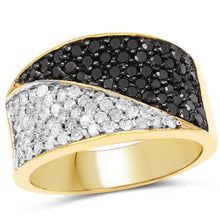 Load image into Gallery viewer, 14K Yellow Gold Plated 1.20 Carat Genuine Black Diamond and White Diamond .925 Sterling Silver Ring
