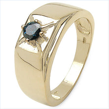 将图片加载到图库查看器，14K Yellow Gold Plated 0.25 Carat Genuine Blue Diamond .925 Sterling Silver Ring

