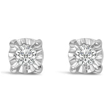 Load image into Gallery viewer, .925 Sterling Silver 1/10 Cttw Round Brilliant-Cut Lab Grown Diamond Miracle-Set Stud Earrings (F-G Color, VS1-VS2 Clarity)
