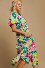 Load image into Gallery viewer, Colorful Full Size Floral Print Puff Sleeve Midi Dress Plus Size Elegant &amp; Feminine Romantic Long Dress
