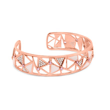 Load image into Gallery viewer, 14K Rose Gold 5/8 Cttw Diamond with Pink Tourmaline Open Cuff Bangle with White Enamel (G-H Color, SI1-SI2 Clarity) - 7"
