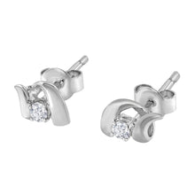 Load image into Gallery viewer, .925 Sterling Silver Round Cut Diamond Fashion Stud Earrings (0.10 cttw, I-J Color, I2-I3 Clarity)
