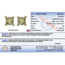 Load image into Gallery viewer, IGI Certified 14k Yellow Gold 1/3 Cttw 4-Prong Set Princess-Cut Solitaire Diamond Push Back Stud Earrings (Q-R Color, I1-I2 Clarity)
