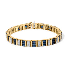 Load image into Gallery viewer, 14K Yellow Gold 2/5 Cttw Diamond &amp; 8.0 Cttw Baguette Cut Blue Sapphire Alternating Link Bracelet (G-H Color, VS1-VS2 Clarity) - 7" Inches

