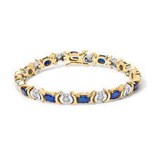 Load image into Gallery viewer, 14K Yellow Gold 1.00 Cttw Alternating  Diamond and 6 1/2 Cttw Oval Blue Sapphire Link Bracelet (H-I Color, SI1-SI2 Clarity) - 7" Inches
