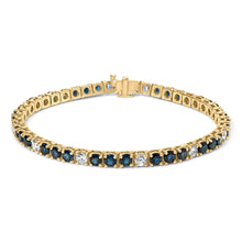 Load image into Gallery viewer, 18K Yellow Gold Alternating 1 1/5 Cttw Diamond and 3X3 MM Blue Sapphire Tennis Bracelet (G-H Color, VS1-VS2 Clarity) - 7" Inches
