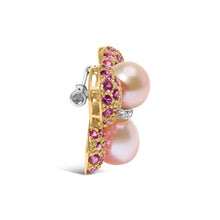 将图片加载到图库查看器，18K Yellow and White Gold 9MM South Sea Pearl and Pink Sapphire Butterfly Pin Brooch with Diamond Accent (F-G Color, VS1-VS2 Clarity)
