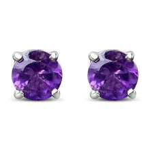将图片加载到图库查看器，.925 Sterling Silver 3.5 MM Created Round Red Garnet Solitaire Stud Earrings
