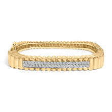 Load image into Gallery viewer, 14K Yellow Gold 1 1/4 Cttw Diamond Ribbed Rounded Rectangle Bangle Bracelet (G-H Color, VS2-SI1 Clarity) - 7.75" Inches
