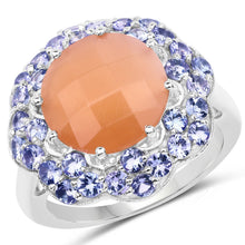 Load image into Gallery viewer, 7.20 Carat Genuine Peach Moonstone and Tanzanite .925 Sterling Silver Ring
