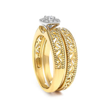 将图片加载到图库查看器，14K Yellow Gold Plated .925 Sterling Silver 1/5 Cttw Diamond Halo and Milgrain Finish Engagement Ring Bridal Set (I-J Color I3 Clarity) - Size 7

