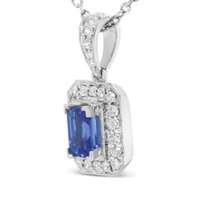 将图片加载到图库查看器，18K White Gold 1/4 Cttw Round Diamond and 6x4mm Purple Tanzanite Halo 18" Pendant Necklace (H-I Color, VS1-VS2 Clarity)
