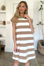 将图片加载到图库查看器，Full Size Striped Round Neck Cap Sleeve Mini Dress For Women – Striped Mini Dress, Full-Size Round Neck Dress, Comfortable Cap Sleeve Dress, Chic Striped Dress, Flattering Mini Dress, Casual Everyday Dress, Versatile Striped Dress
