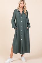 Load image into Gallery viewer, Airflow V-Neck Long Sleeve Button Down Maxi Dress For Women, Casual, Elegant and Versatile Maxi Dress with Button Detail and Slit for Effortless Style

