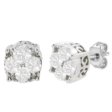 Load image into Gallery viewer, .925 Sterling Silver 1/2 cttw Prong Set Round-Cut Diamond Cluster Stud Earring (I-J Color, I2-I3 Clarity)

