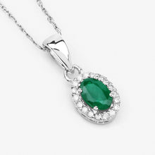 Load image into Gallery viewer, 0.81 Carat Genuine Zambian Emerald and White Diamond 14K White Gold Pendant

