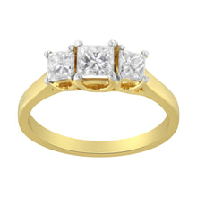 将图片加载到图库查看器，10K Yellow Gold Princess-Cut Diamond Three Stone Band Ring (1 Cttw, J-K Color, I1-I2 Clarity) - Size 6
