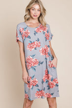 Load image into Gallery viewer, Floral Round Neck Short Tee Dress with Pockets For Women – Comfortable, Casual &amp; Functional for Everyday Wear
