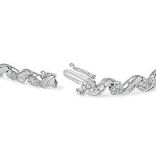 Load image into Gallery viewer, 10K White Gold 2.00 Cttw Round-Cut and Baguette-Cut Diamond Floral Design Swirl Link 7" Bracelet (I-J Color, I1-I2 Clarity)
