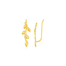 Load image into Gallery viewer, Leafy Branch Motif Climber Earrings in 14k Yellow Gold
