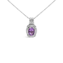 Load image into Gallery viewer, .925 Sterling Silver 9x7mm Oval Purple Amethyst and Round Diamond Accent Fashion Drop Pendant 18 Inch Necklace (I-J Color, I1-I2 Clarity)
