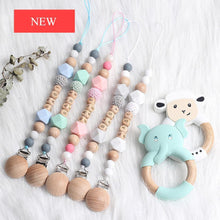 Load image into Gallery viewer, Modern Luxury Pacifier Clip Chain Beech Beads Silicone Elephant Pendant Baby Teething Nursing Clips Chain For Baby
