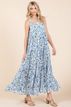 Load image into Gallery viewer, New Flower Print Tiered Sleeveless Empire Maxi Dress – Elegant, Playful and Feminine Floral Maxi Dress with Whimsical Layers

