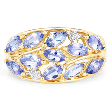 Load image into Gallery viewer, 14K Yellow Gold Plated 1.56 Carat Genuine Tanzanite and White Topaz .925 Sterling Silver Ring

