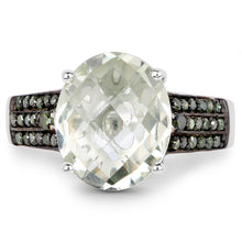 将图片加载到图库查看器，4.41 Carat Genuine Green Amethyst and Green Diamond .925 Sterling Silver Ring
