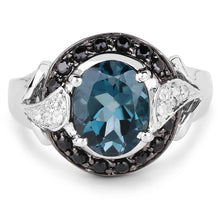 Load image into Gallery viewer, 4.27 Carat Genuine London Blue Topaz, Black Spinel &amp; White Topaz .925 Sterling Silver Ring
